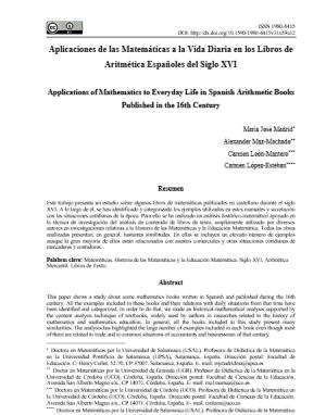 Aplicaciones de las Matemáticas a la Vida Diaria en los Libros de Aritmética Españoles del Siglo XVI